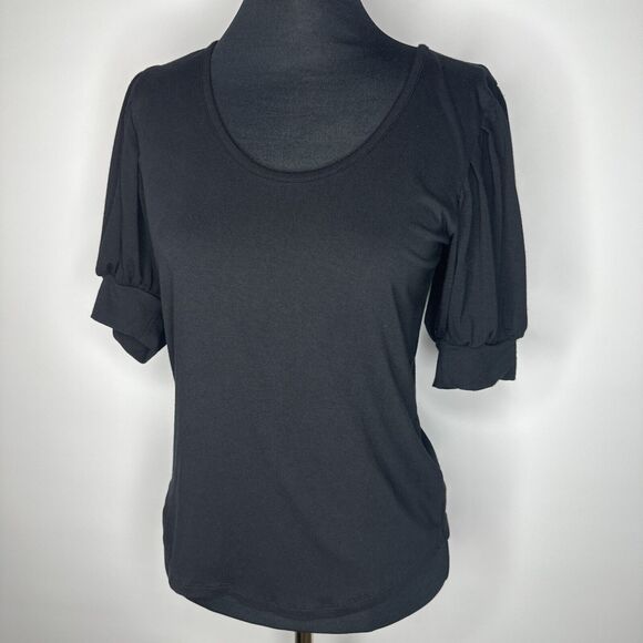 FRAME Black Short Puffed Balloon Sleeve Top T Shirt Womens Size M Whimsygoth - Picture 1 of 9